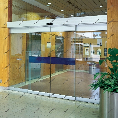 Пример автоматических стеклянных раздвижных дверей