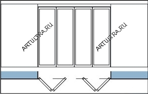 Схема сложения секций стеклянной раздвижной перегородки типа книжка