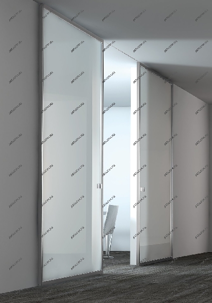 Стеклянные раздвижные стены могут быть непрозрачными, как эта модель, выполненная из белого лакобеля