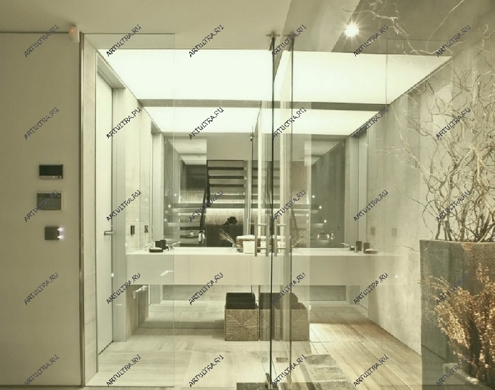 Стеклянные двери для ванной комнаты могут сочетаться с перегородками из зеркала или стекла