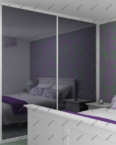 Установка графитовых зеркальных дверей для спальни позволит смягчить интерьер, приглушить слишком яркие краски