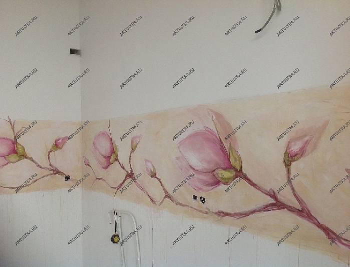 Стеклянный фартук на стене с росписью - розы