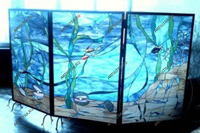 Декоративная ширма для дома пленочным витражом - аквариум