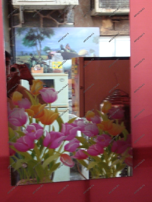 Зеркало с фотопечатью - тюльпаны