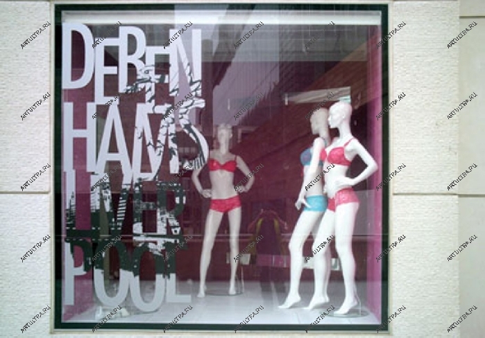 На этом фото оформление витрины магазина делит внимание зрителя с выставленным товаром