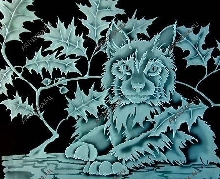 Пескоструйный рисунок на панно - волчонок