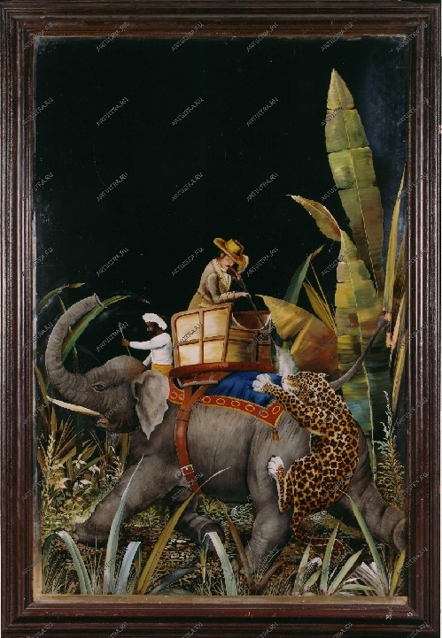 Художественная роспись на зеркале шкафа - охота на гепарда