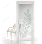 фото распашные алюминевые матовые стеклянные двери с гравировкой