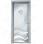 фото распашные алюминевые матовые стеклянные двери с волнистой гравировкой