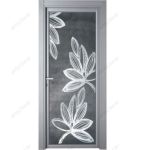 фото распашные алюминевые тонированные серым стеклянные двери с узорной гравировкой