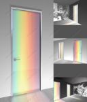 фото одностворчатые стеклянные двери в цвет радуги