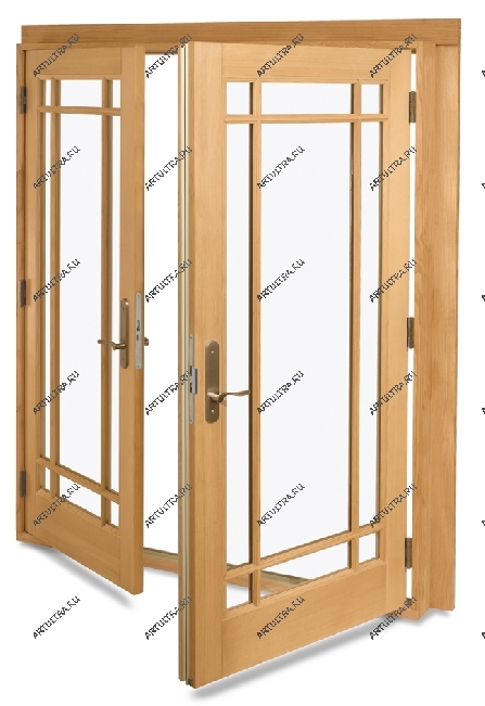 Деревянные межкомнатные двери со стеклом наиболее мягко вписываются в интерьер; даже маятниковый тип конструкции не нарушает гармоничности таких дверей