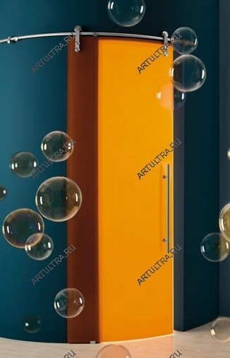 Радиусная дверь цельностеклянного типа устанавливается на трек, изогнутый соответственно радиусу полотна
