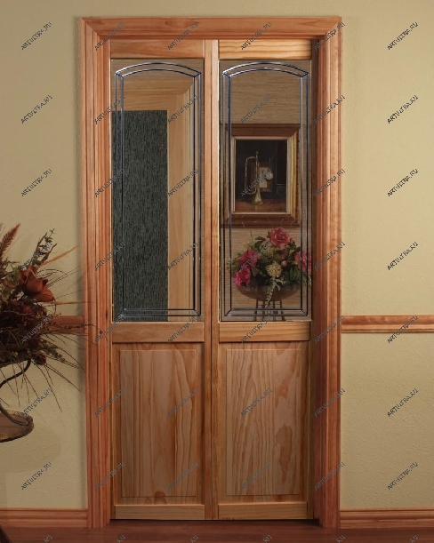 Складные двери “книжка” могут быть украшены декоративным стеклом