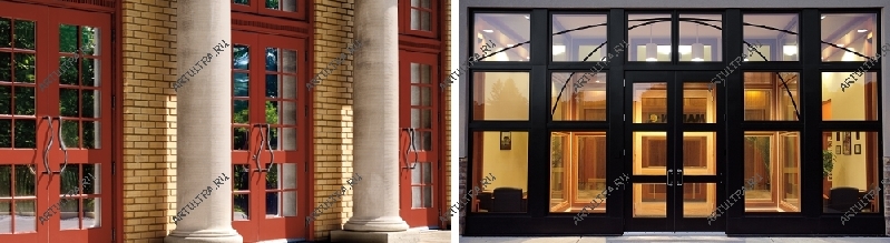 Входная группа фасада, выполненная по типу распашной двери - эффектная и функциональная конструкция