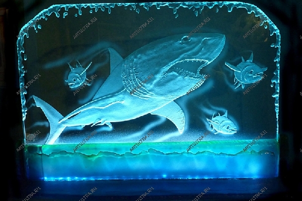 Пескоструй по стеклу с подсветкой - акула