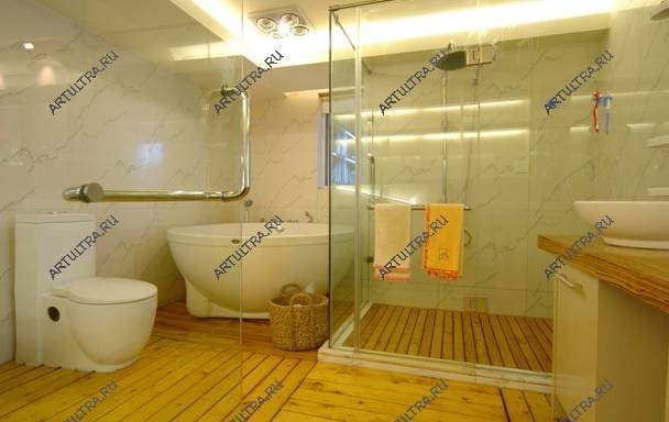 Распашные стеклянные перегородки в ванной стильное решение для зонирования 